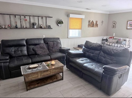 Black leather reclining - leather, sofa