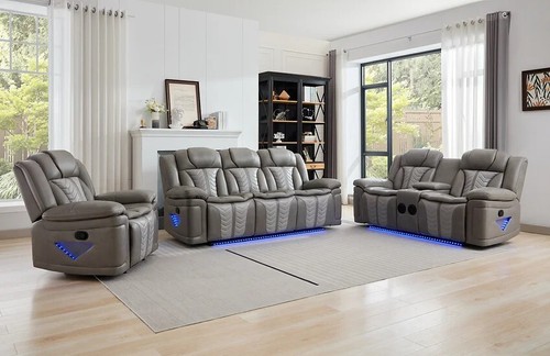 New led gray leather - leather, 3pc