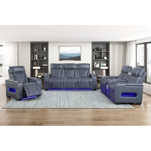 Blue leather power reclining - blue,