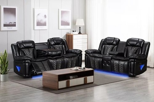 New led black leather sofa - led,