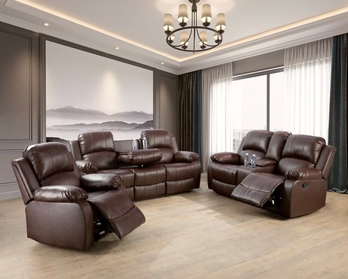 New brown leather 3pc sofa - leather,